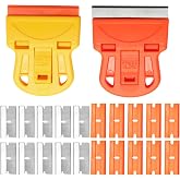 ISDVBUY 2 Sets Razor Blade Scrapers with Plastic Scraper Tool | Extra 10 Plastic Razor Blades, 10 Metal Blades, Adhesive Remover, For Glass Windows Sticker Removal