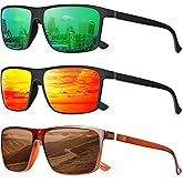 QALLY Polarized Sunglasses for Men Rectangular Frame Men's Polarized Sunglasses Sports Sunglasses with UV400 Protection