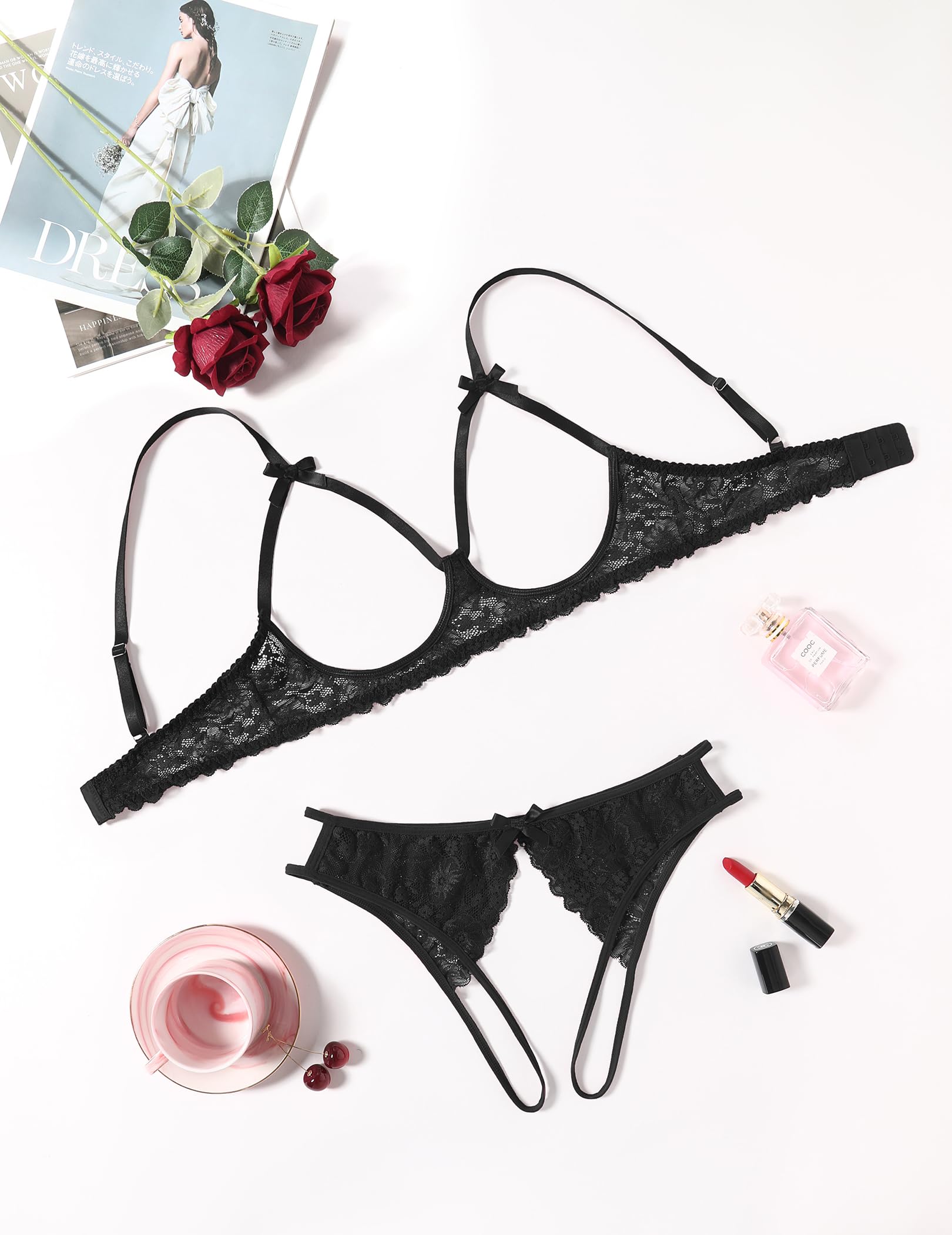 Avidlove Women's Exotic Lingerie Sets Naughty 2 Pieces Bra Panty Set Sexy Cutout Lace Lingerie