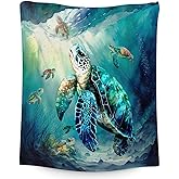 Sharecolor Turtle Blanket for Kids, Sea Turtle Throw Blanket Gifts for Boys Girls Turtle Lovers, 50”x40” Flannel Blanket for Office Sofa Couch Chair, Cute Dark Green Turtle Stuff Decor for Home Bed