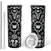 Goth Tumbler with Straw and Lid Gift for Boys Girls Gothic Water Bottle Halloween Travel Kettle Cup for Car Cold and Hot Stainless Steel Double Wall Insulated Mug (cat rose, 20oz)