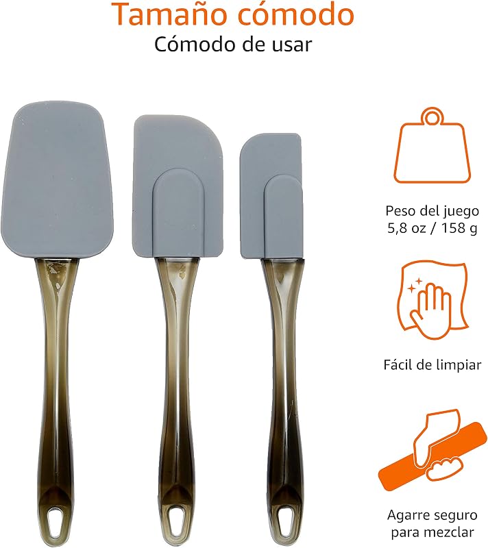 Espátulas retangulares de silicone, conjunto de 3 unidades, pequena, média, grande, cinzenta — foto 4 de 8