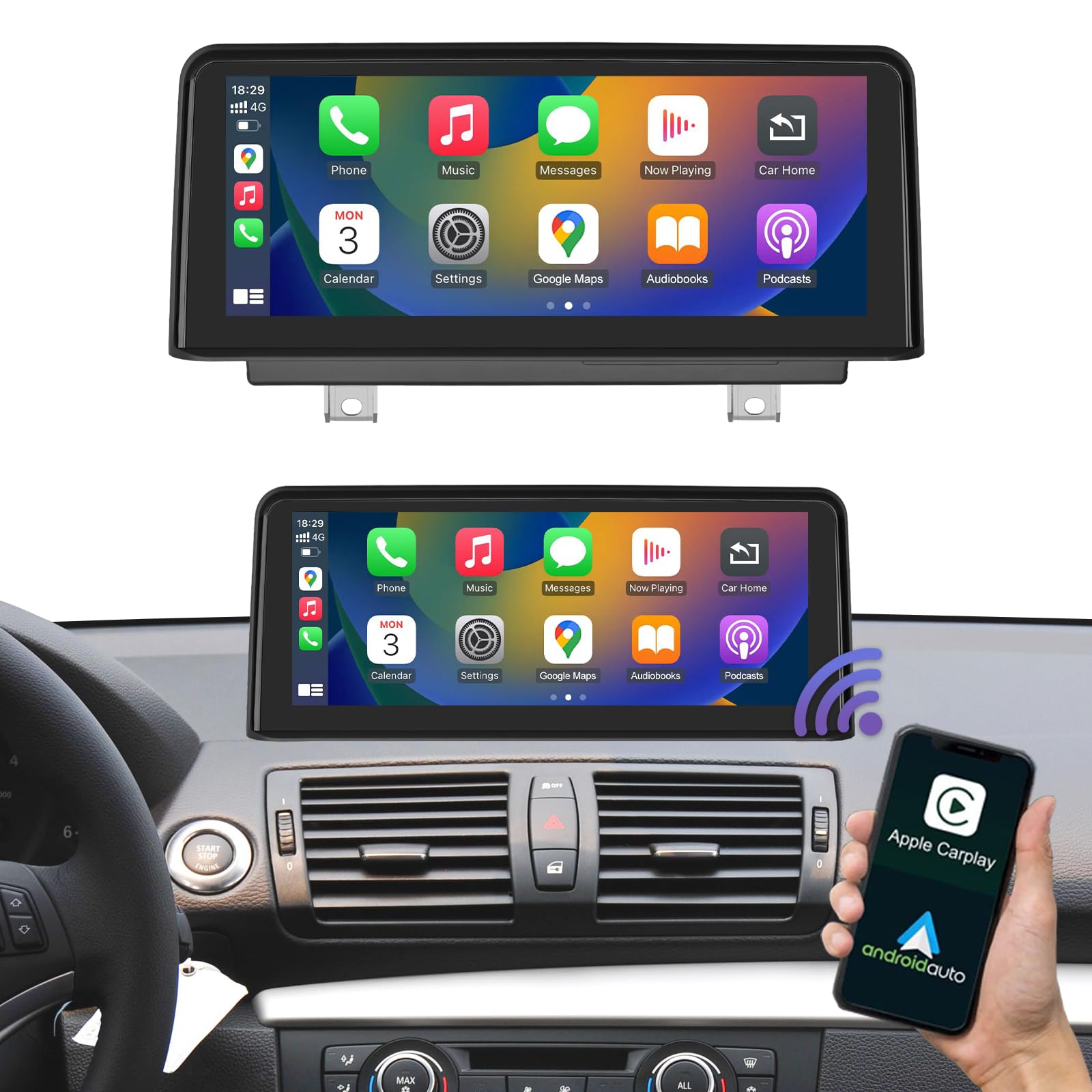 Road Top Wireless Carplay & Android Auto, 10.25 Inch Car Stereo Receiver for BMW 1 Series E81/E82/E87/E88 2008-2012 Year with CIC System,1920 * 720 Car Touchscreen Multimedia Radio Receiver
