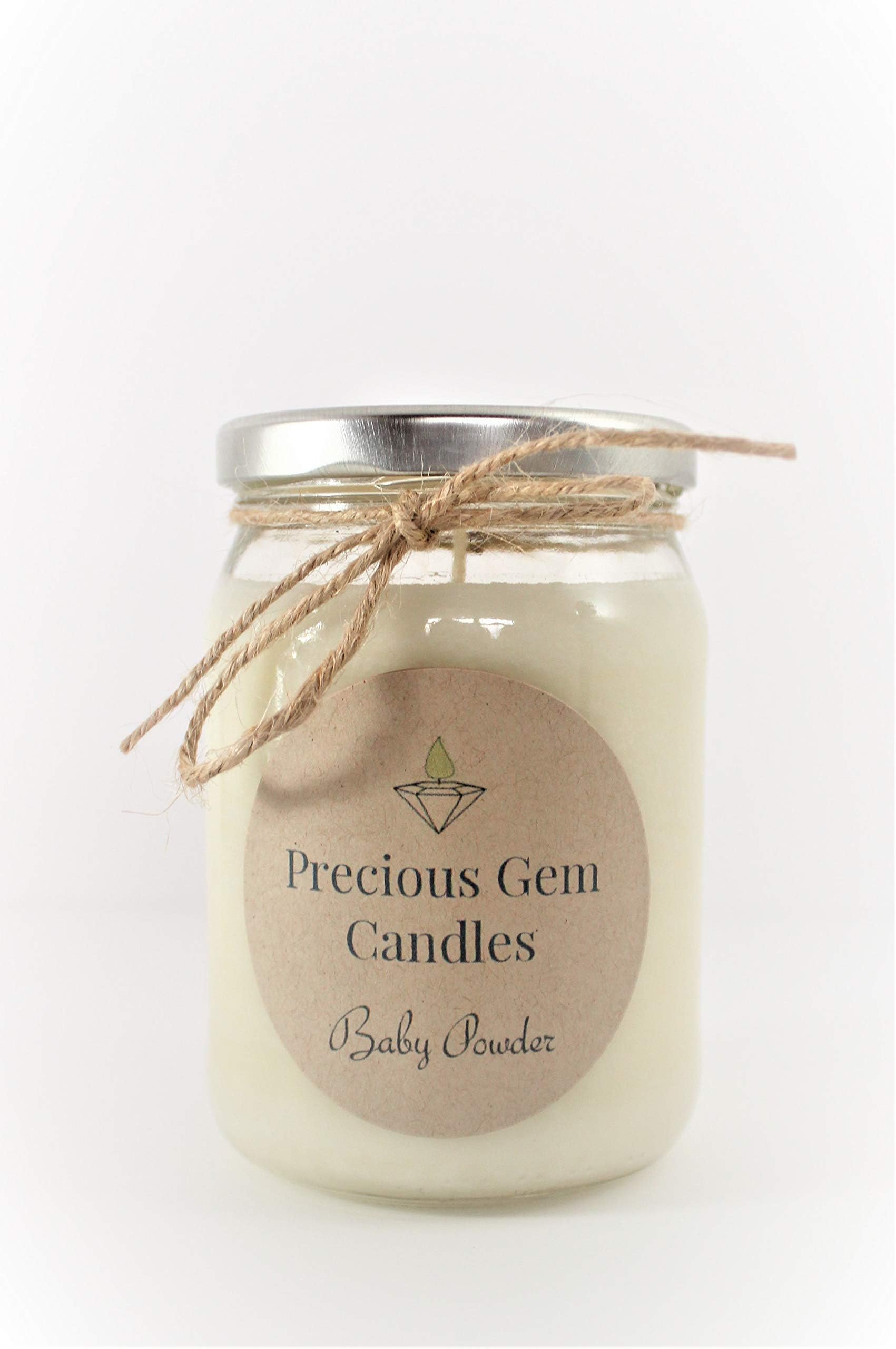 Baby Powder - Soy Wax Candle with A Gemstone Inside (Surprise Semi-Precious Faceted Gemstone Valued $10-$5,000)