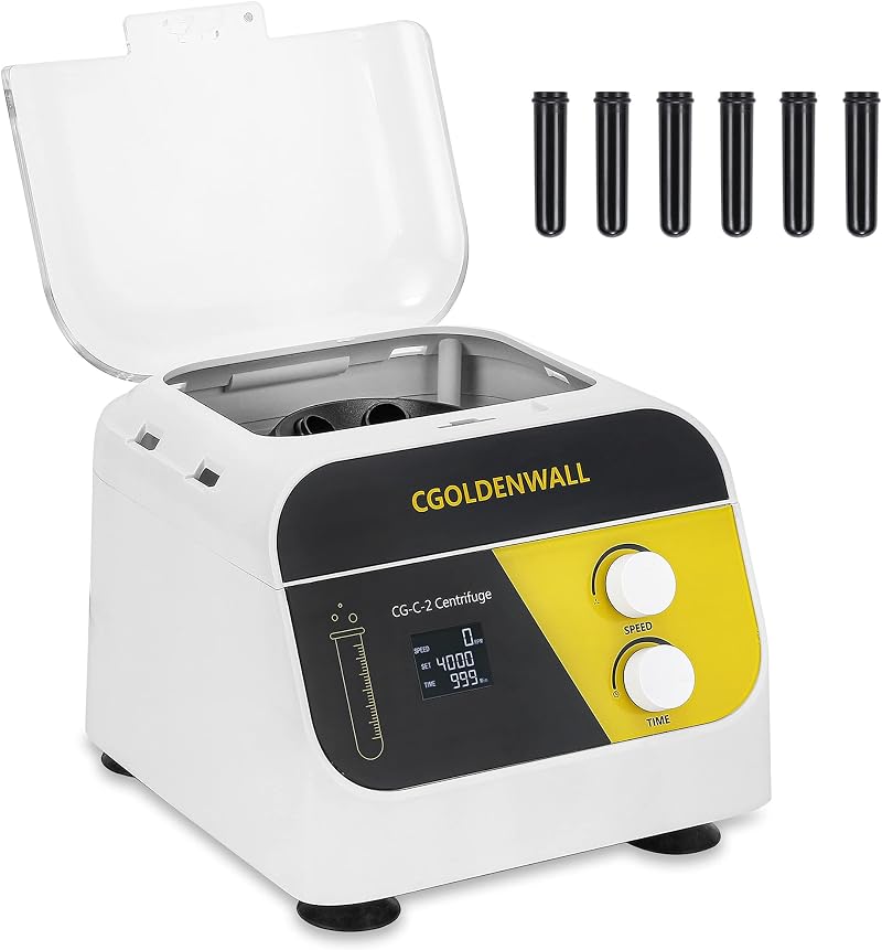 CGOLDENWALL Lab Centrifuge 1920xg 4000rpm 6-Hole 20ml Tubes LCD Timer Low Noise