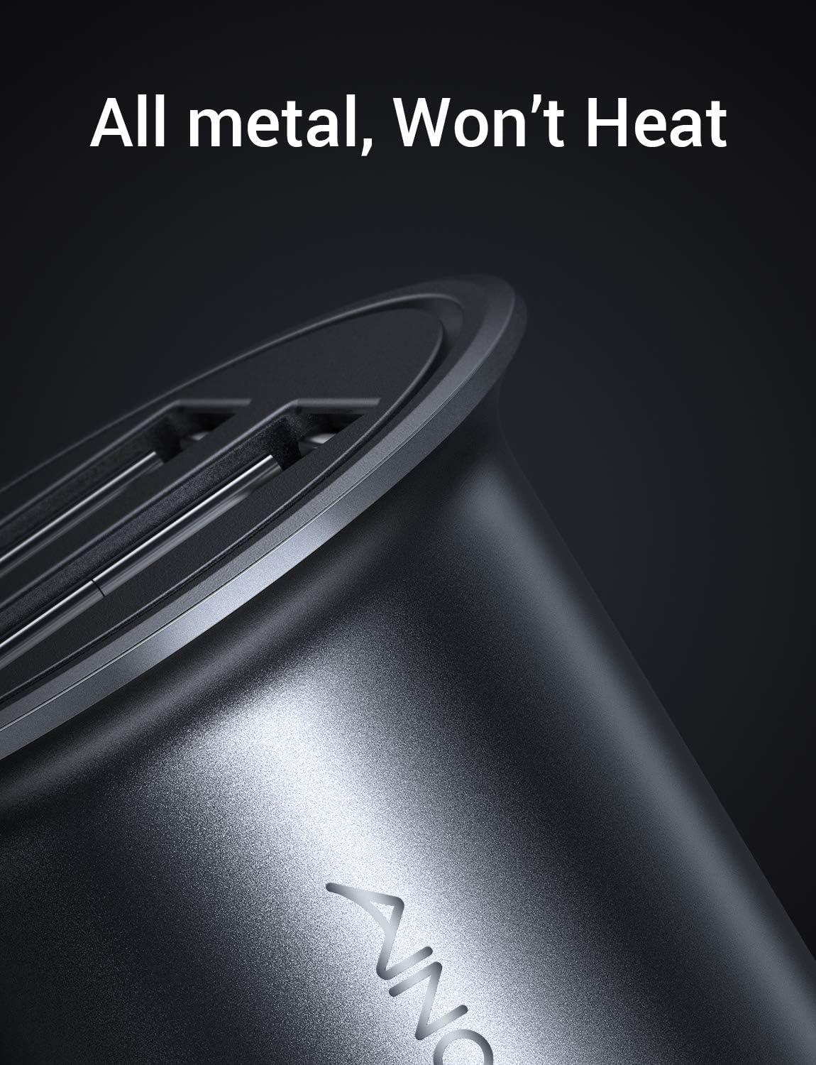 AINOPE Car Charger, 4.8A All Metal Car Charger Adapter Dual USB Port Fast Car Charging Mini Flush Fit Compatible with Xs max/XR/x/7/6s, Air 2/Mini 3, Note 9/Galaxy S10/S9/S8, Phone, Tablet-Black