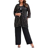 Plus Size Mother of The Bride 3 Piece Lace Pant Suit Set Formal Wedding Guest Attire for Weddings Evening Party Occasions