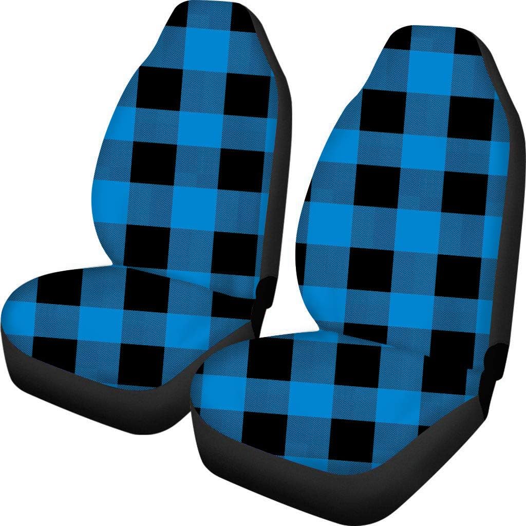 Blue and Black Plaid Pattern Car Seat Covers Front Seat