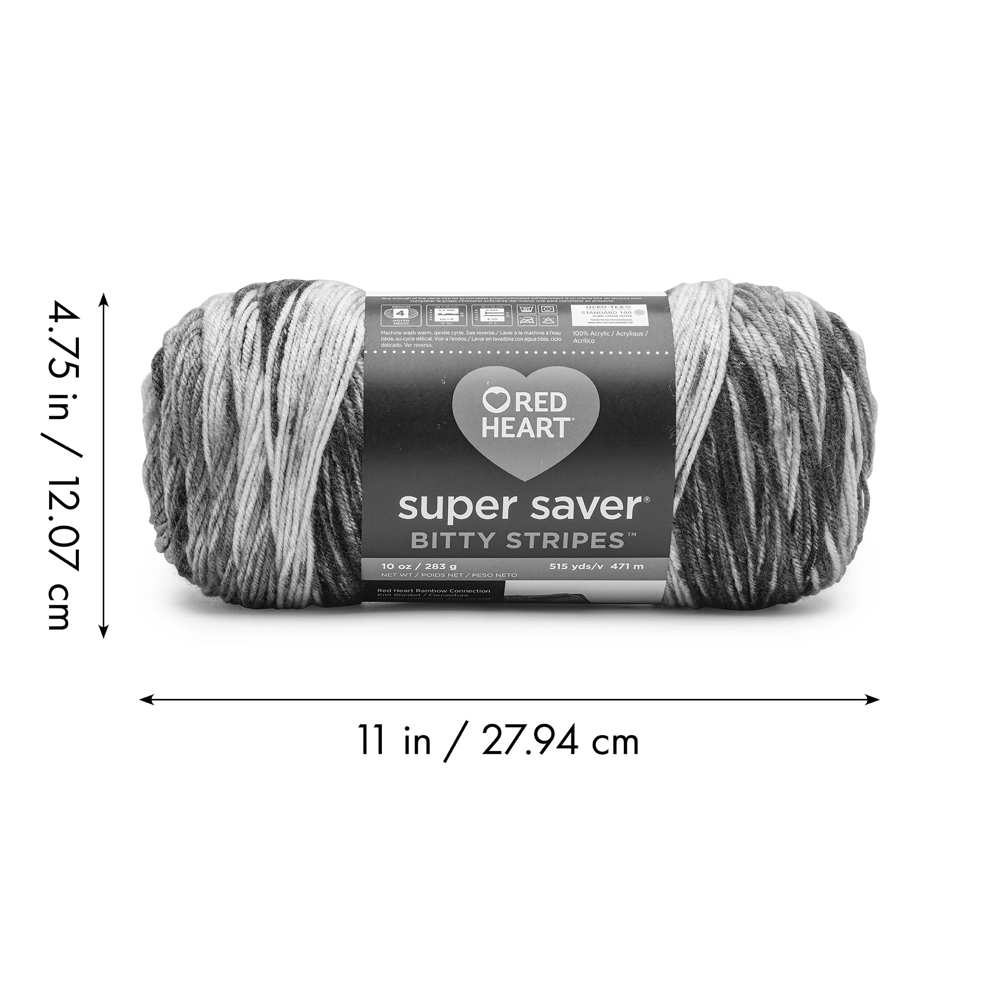 Red Heart Super Saver Bitty Stripes Crayon Box Yarn - 2 Pack of 10oz/283g - 100% Acrylic - #4 Worsted (Medium) - 515 Yards - Knitting/Crochet