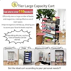 Lumizone Foldable Book Cart 6-Tier Large Capacity