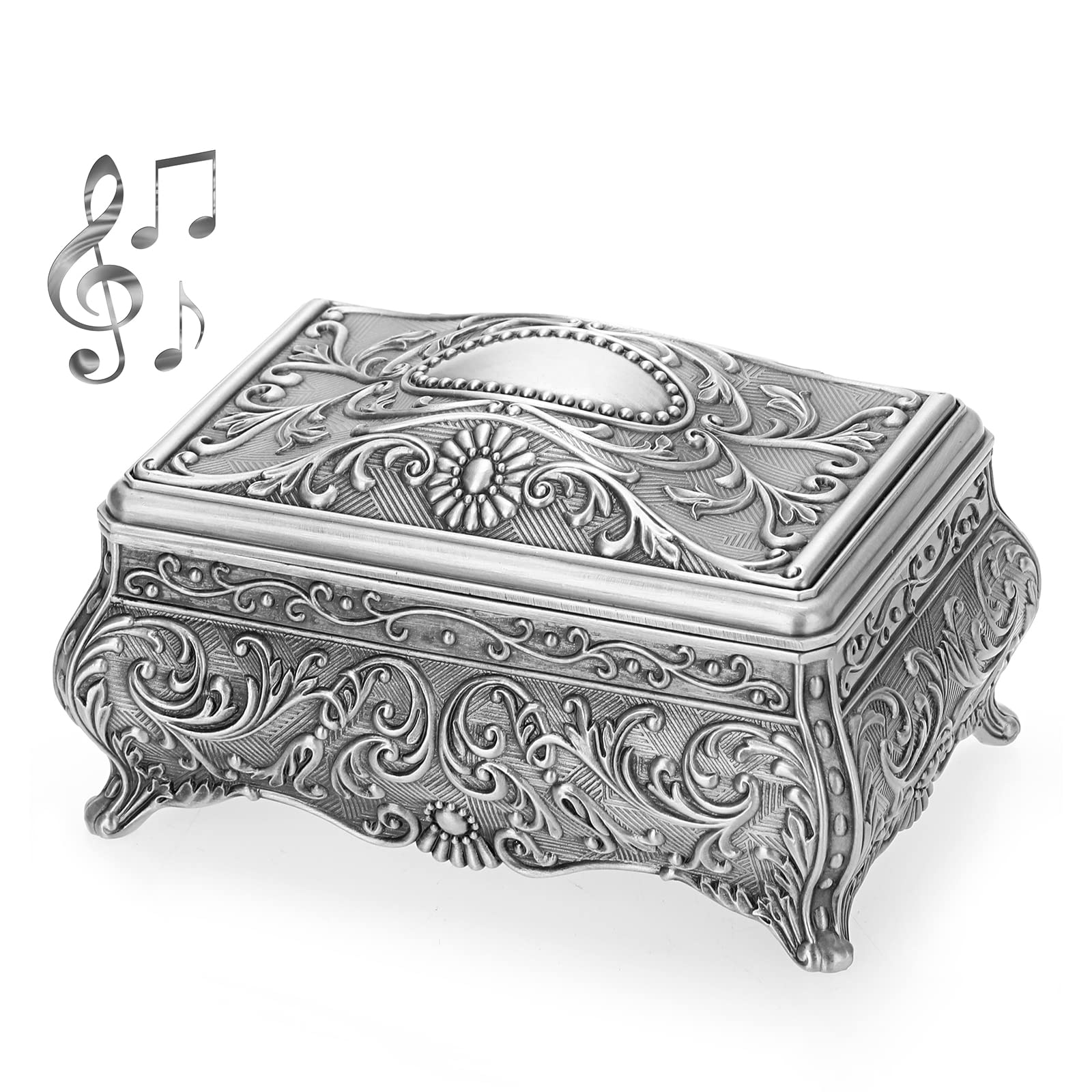 Photo 1 of ELLDOO Vintage Metal Music Box, Wind Up Musical Jewelry Box Keepsake Box, Small Trinket Jewelry Storage Box Gift for Girl Women (Tune: You Are My Sunshine)