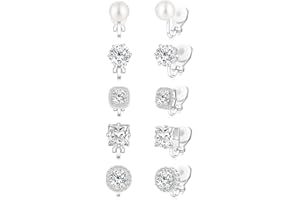 RITACH Cubic Zirconia Clip on Earrings - Women Hypoallergenic Comfortable Non Pierced Stud Earrings for Wedding and Dance Competitions, Clip-on Earrings Silver Gold
