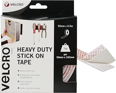 VELCRO Brand Heavy Duty Stick On Tape 50mm x 2.5m White Double Sided
