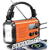 Emergency Crank Radio, 20000mAh / 74000mWh Solar Hand Crank Weather Radio with NOAA/AM/FM, Battery Powered Radio with Cell Ph