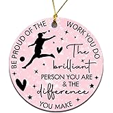 MEDROC Girl Soccer Christmas Ornament - Round Ceramic 3" for Chrismtas Tree Decoration, Soccer Gifts for Player Girls