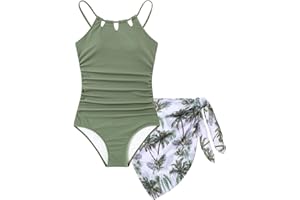 ACOCOPY Girls Swimsuits One Piece Quick Dry Bathing Suit with Mesh Cover Ups Adjustable Straps Cut Out Beach Swimwear 7-16Y