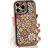 Lovmooful Compatible for iPhone 15 Pro Max Case Aesthetic Cute Color Flower Floral Leaf Design for Girls Women Soft TPU Shockproof More Protective Girly for iPhone 15 Pro Max Case-Brown