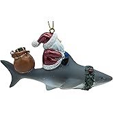 Santa Riding a Shark Delivering Bag of Presents Christmas Tree Ornament