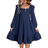 DOKOTOO KIDS Girls Dresses with Tiered Ruffle Long Sleeve and Side Pockets, Smocked Fall Spring Dress for 6-13 Years