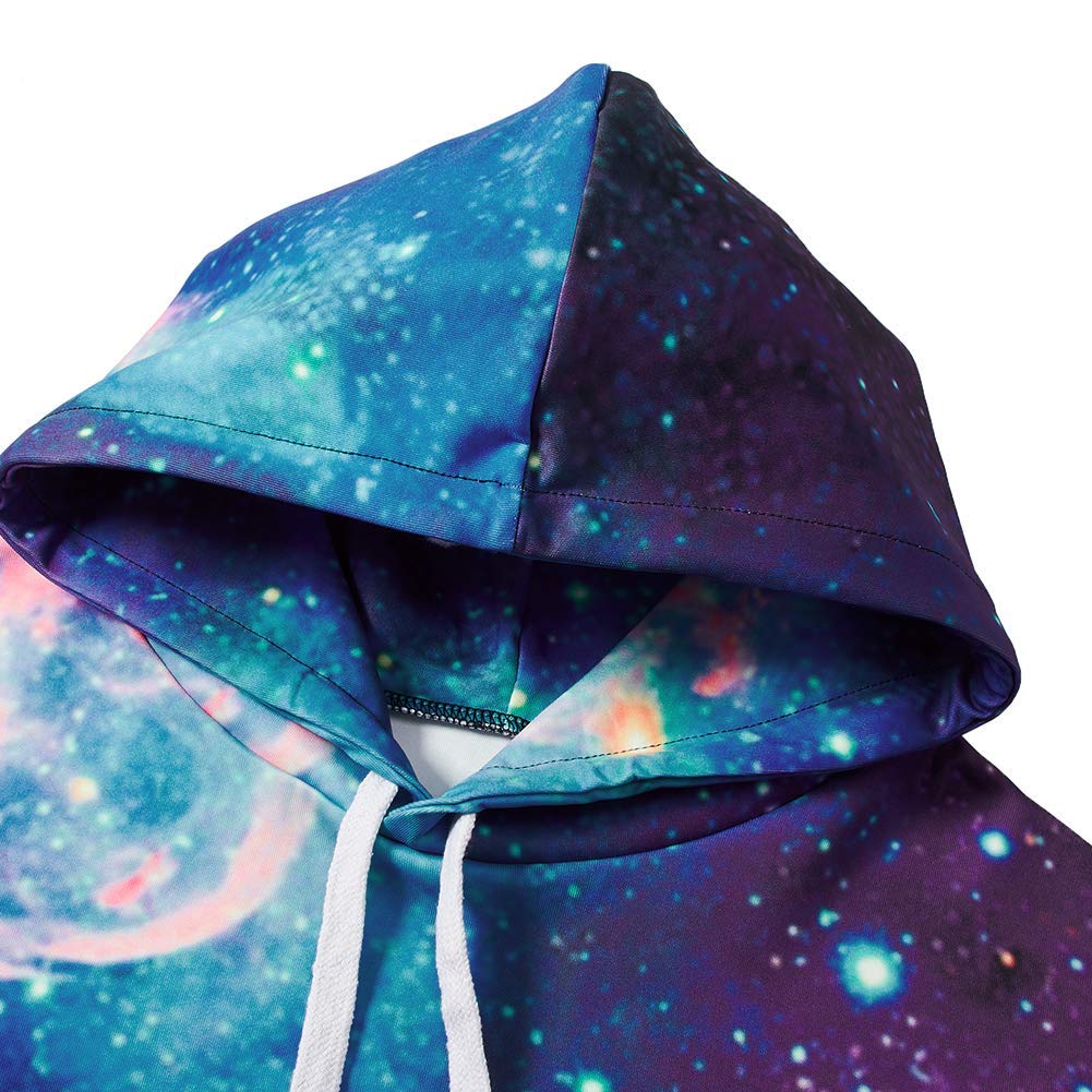 Men\'s Galaxy Sweater 3D Printed Drawstring Pullover Young Children Sports Hoodie Long Sleeve Sweatshirt for All Season with Big Pocket Cool Universe Graphic Coat Blue Star Hoodies Size XX-Large
