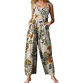 Fiona Jolin Overalls Women Summer Boho Floral Loose Wide Leg Jumpsuits with Pockets Patchwork Bib Overalls
