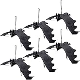 ATDAWN Halloween Hanging Bats, Rubber Bats, Realistic Looking Spooky Bats, Flying Bats Halloween Decoration, 6 Pack