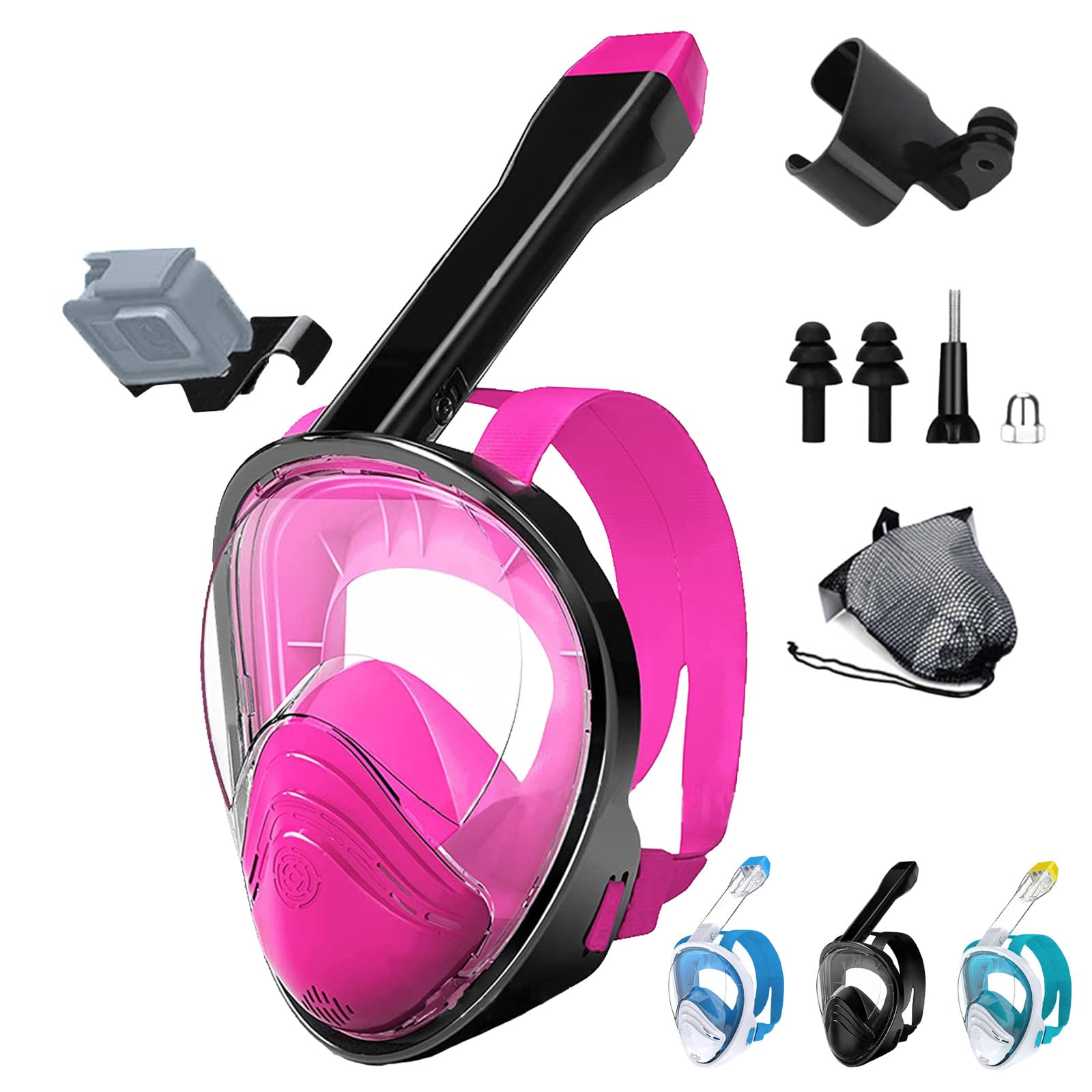 Snorkel Mask Full Face Kids,Diving Mask with Detachable Camera Mount,180° Wide View Diving Mask Anti Fog with Adjustable Head Straps,New Breathing System Snorkel Set for Kids Snorkeling Scuba