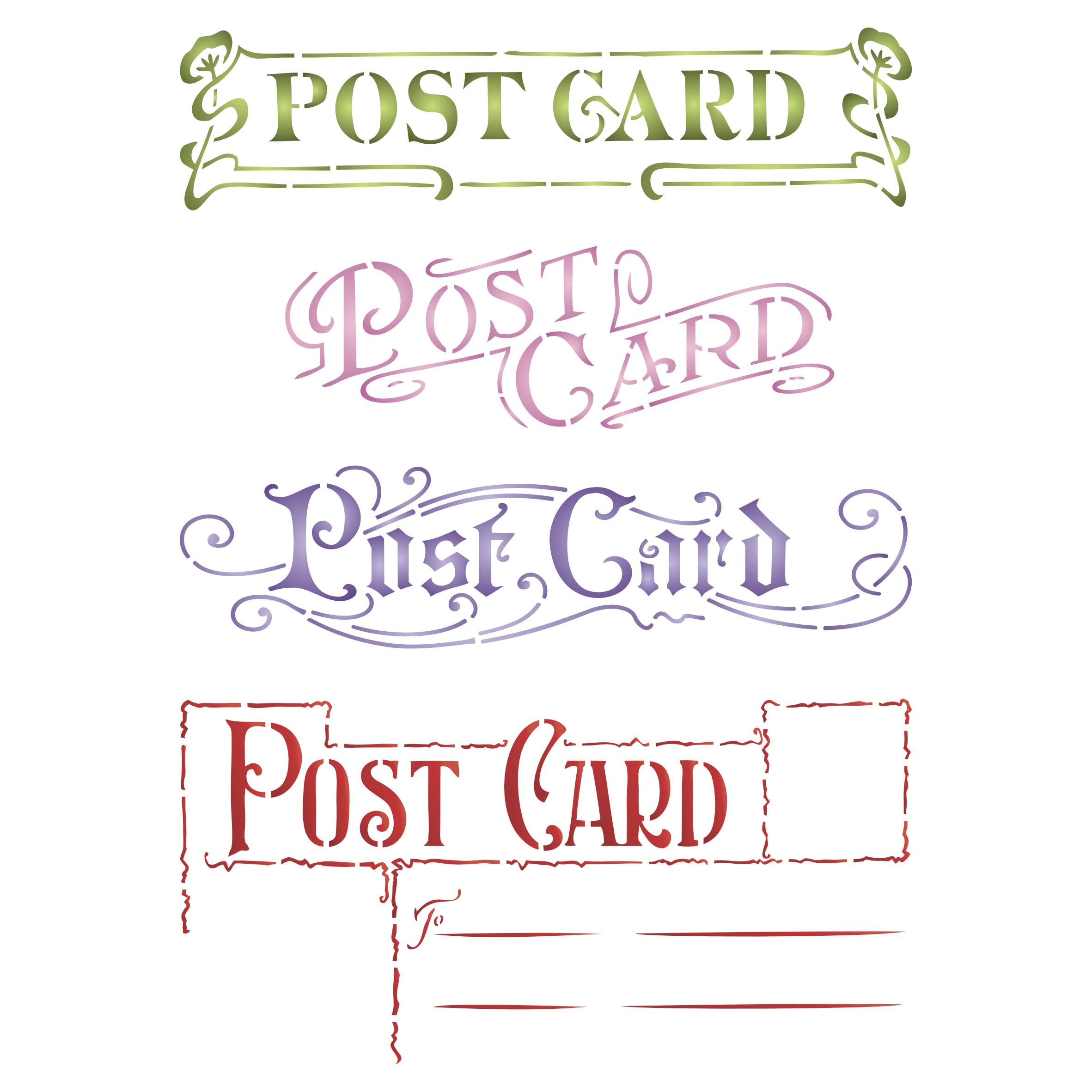 Post Cards Stencil, 20.32 x 29.21 cm (M) - Vintage Post Card Headers Stencils for Painting Template