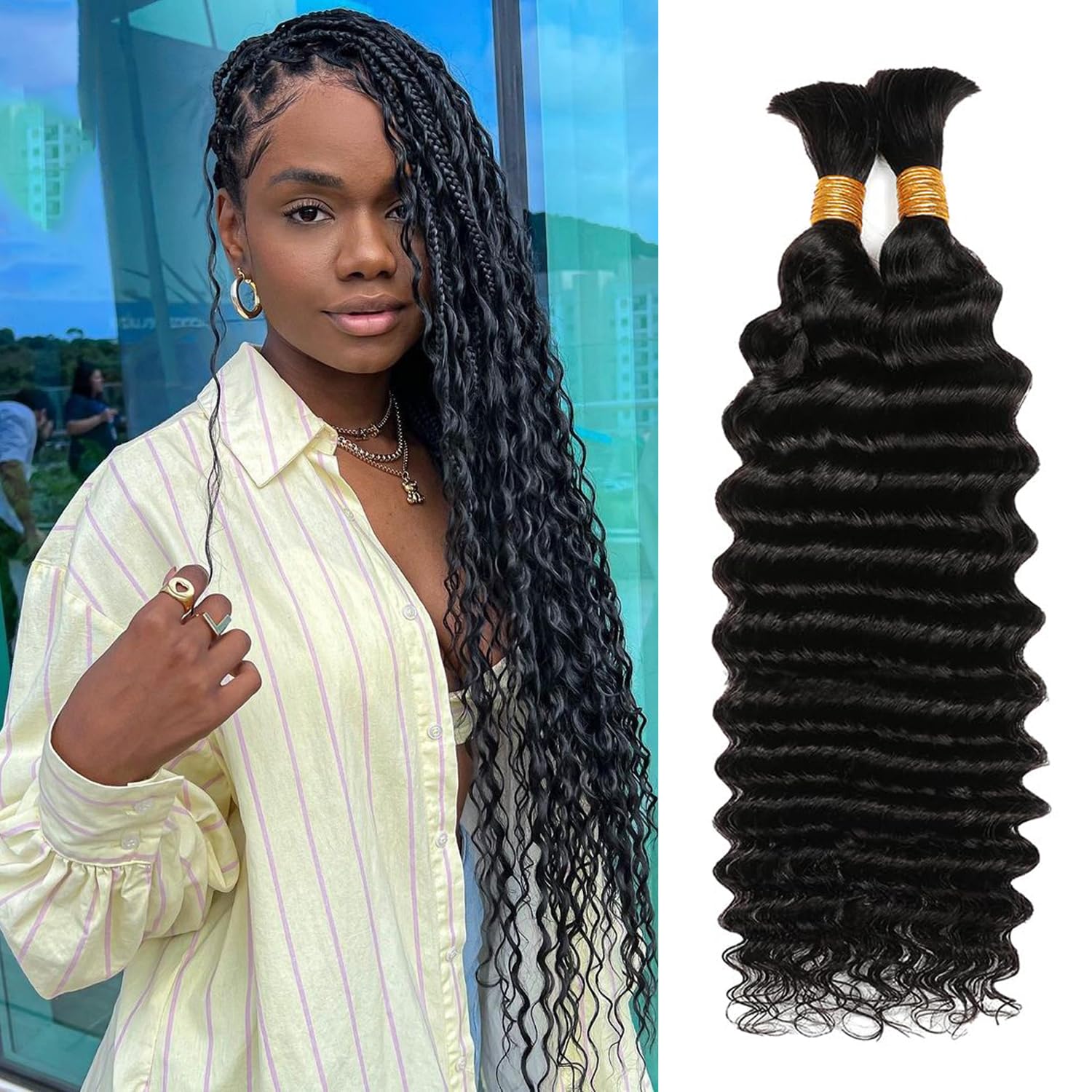 Hair for Boho Braids (Deep Wave 1B#, 18Inch 100g(50gx2Bundles)) — image 1