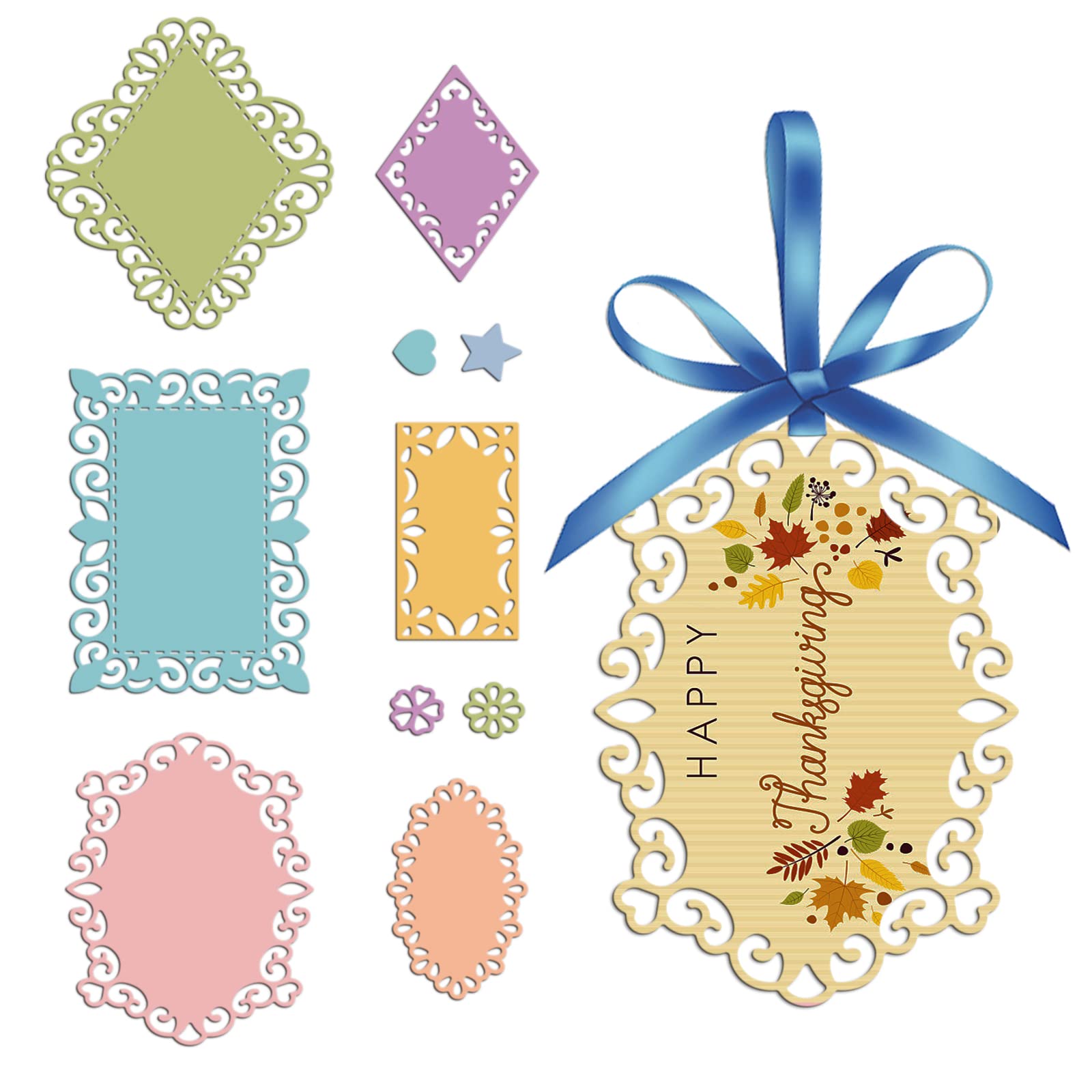 INFUNLY 6 Styles Lace Tag Metal Die Cutters Layering Hanging Tags Bookmark Cutters for Card Making DIY Scrapbooking Album Decor St. Patrick's Day Easter — image 1