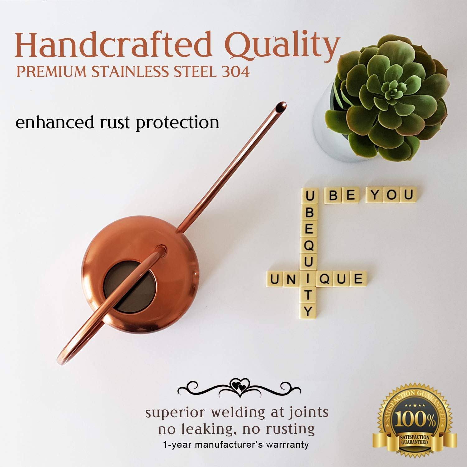 ubequity decor Small Watering Can for Indoor Plants - Copper Colored Watering Can for House Plants with Long Spout is Ideal - Functional and Stylish - No Drips and Rustproof : Garden & Outdoor