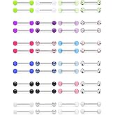 Cisyozi 14G Glow in Dark Tongue Nipple Rings 316L Surgical Steel Hypaollergenic Long Straight Barbells Pearl Nipplerings Rings Piercing Jewelry for Women Men 14mm 16mm 19mm 22mm Bar 24 Pairs