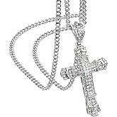 KNITUKL Cross Necklace with Diamonds, Silver Chain, Stainless Steel Pendant, Gothic Christian Jewelry