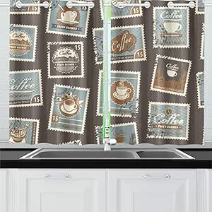YXUAOQ Sellos y matasellos en Estilo Retro Cortinas de Cocina Cortinas