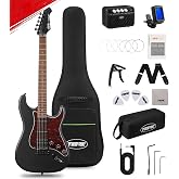 Tostar 39" HSS Electric Guitar Kit with Amp for Beginners-Matte Black | HSS Pickups, C-Shape Canadian Maple Neck, 2.7mm Jumbo Frets, Lightweight Eco-Composite Body, Tremolo Bridge, 5-Way Switch