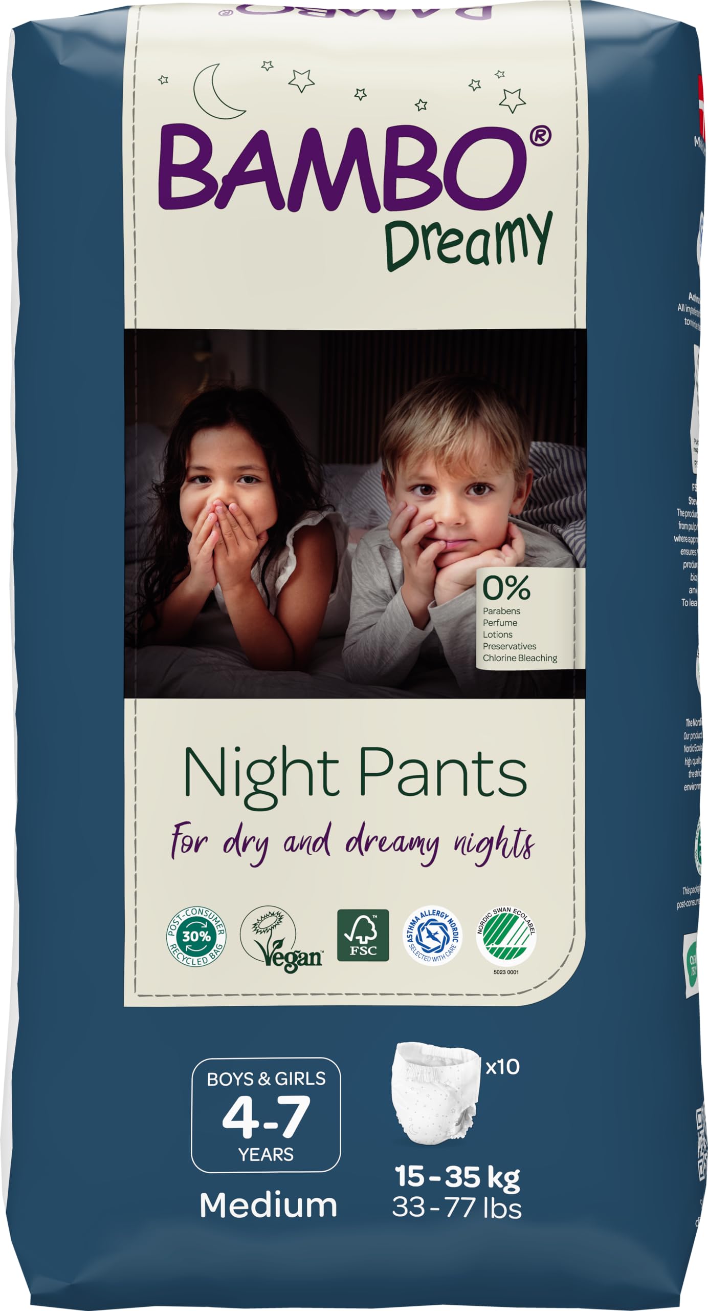 Photo 1 of Bambo Nature Premium Dreamy Night Pants, Pull Up Pants, Eco-Labeled Night Time Diapers, Secure, Comfortable, Skin Friendly : Children Aged 4-7 Years, 10 Count