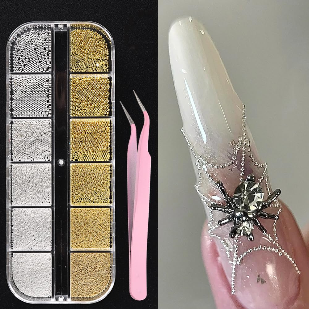 Photo 1 of 3D Mixed Sizes Nail Art Studs Gold Silver Mini Metal Caviar Nails Beads Ball Nail Rivets Jewelry for Women Girls Manicure Nails Supplies DIY Crafts Decorations