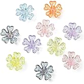 KitBeads 300pcs Random Acrylic Flower Beads - Transparent Cute Floral AB Color 5 Petal Flower Beads for Bulk Jewelry Making