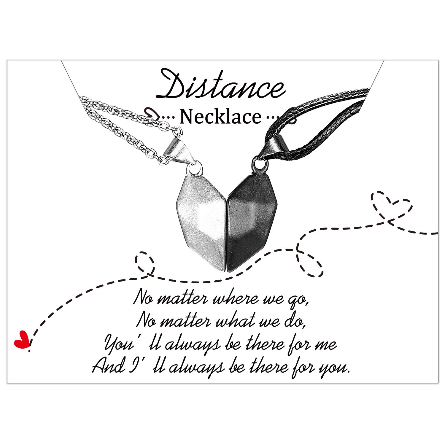 free-space Magnetic Couples Necklace for Him Her Distance Matching Necklaces Relationship Gifts Wishing Stone Jewellery Gifts for Women Men Lover Girlfriend Boyfriend (Black Silver)