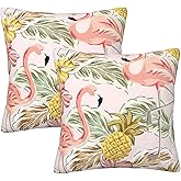 Coshatsu Tropical Flamingo Pillow Covers 18x18 Inch Set of 2, Watercolor Pineapples Flowers Double Sided Square Throw Pillow Covers Sofa Decorative Pillowcase Cushion