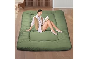 DPRRCX Japanese Floor Mattress,Roll Up Memory Foam Tatami Mat Easy to Store and Portable,Futon Mattress Suitable for Camping and Guest Room (Green, Queen (80" X 60"))