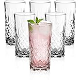Vikko Drinking Glass, Set of 6 Crystal Style Tall Beverage Glasses, 12.25 Ounce Old Fashioned Highball Glasses, Dishwasher Safe Textured Collins Glass