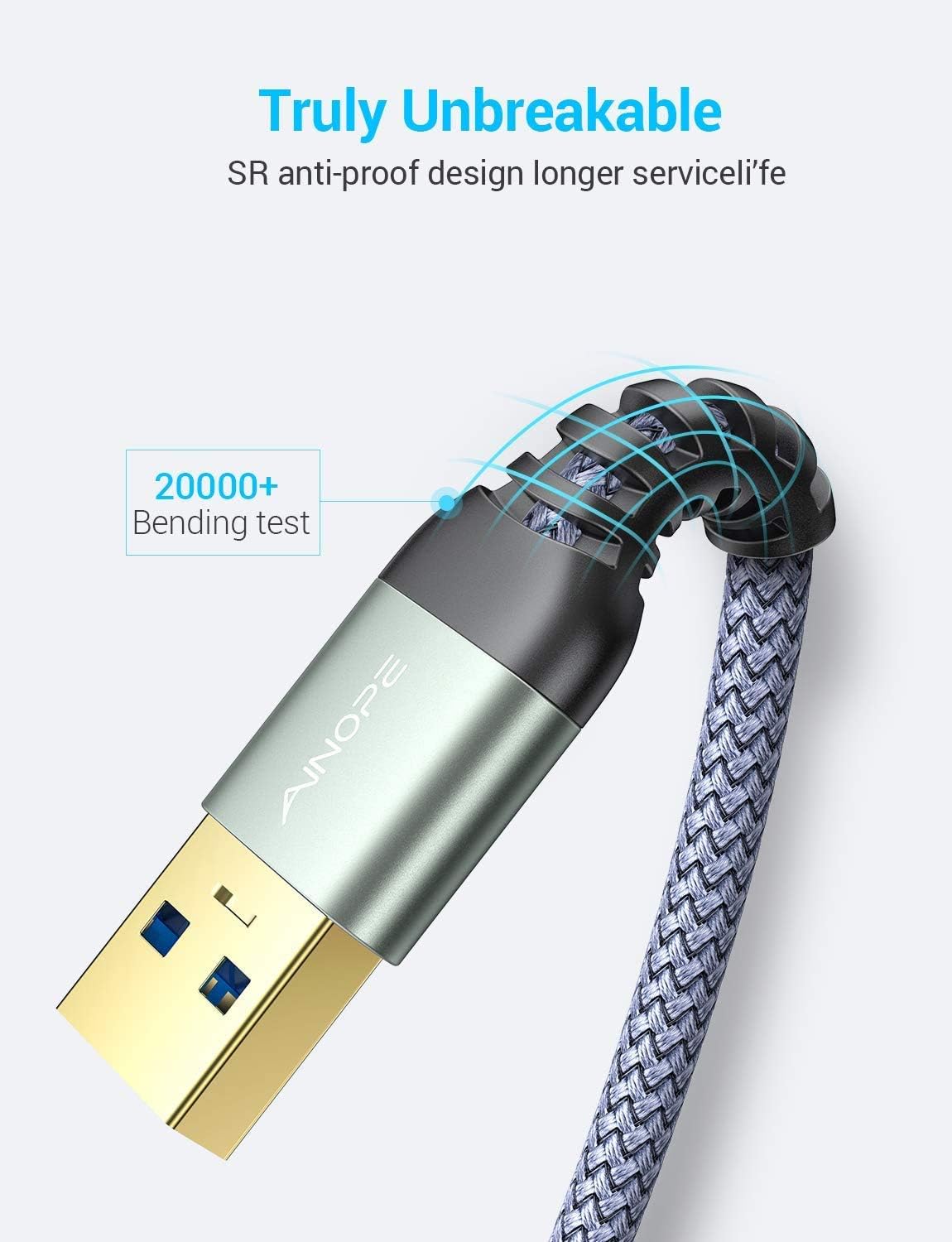 2 PACK AINOPE USB 3.0 Extension Cable Type A Male to Female Extension Cord 6.6FT DURABLE BRAIDED MATERIAL Fast Data Transfer Compatible with USB Keyboard,Mouse,Flash Drive, Hard Drive,Printer: Computers & Accessories
