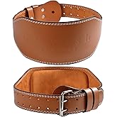 Leather Gym Fitness Belt, 4" & 6" Padded Lumbar Back Support, 10 Adjustable Holes for Weightlifting Powerlifting Bodybuilding Deadlift Squat Workout Strength Training