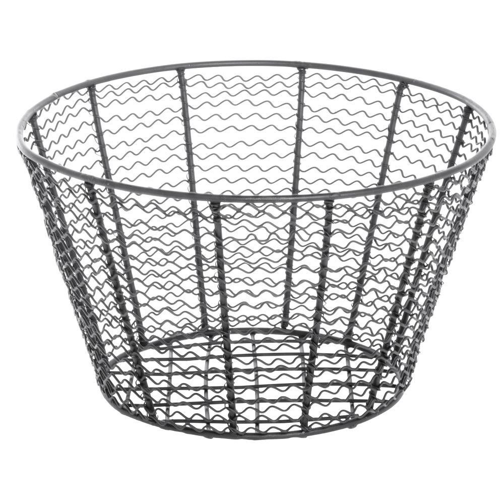 Wire Storage Basket Round Black Steel 11 13/16 Dia x 6 11