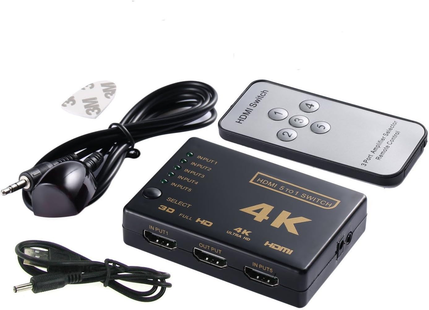 HDMI Switch 4K Intelligent 5-Port HDMI Switch, 5 in 1 Out HDMI Switcher HDMI Splitter with IR Wireless Remote, High Speed HDMI Converter, Support Full 3D 4k x 2k for HDTV/DVD/STB/PC/Projector