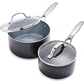 GreenPan Valencia Pro Hard Anodized Healthy Ceramic Nonstick 1.66QT and 3.3QT Saucepan Pot Set with Lids, PFAS-Free, Induction, Dishwasher and Oven Safe, Gray