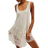Luckinbaby Women Y2k Mini Dress Lace Flowy Short Tank Dress Backless Ruffle Spaghetti Strap Sleeveless Slip Under Dress