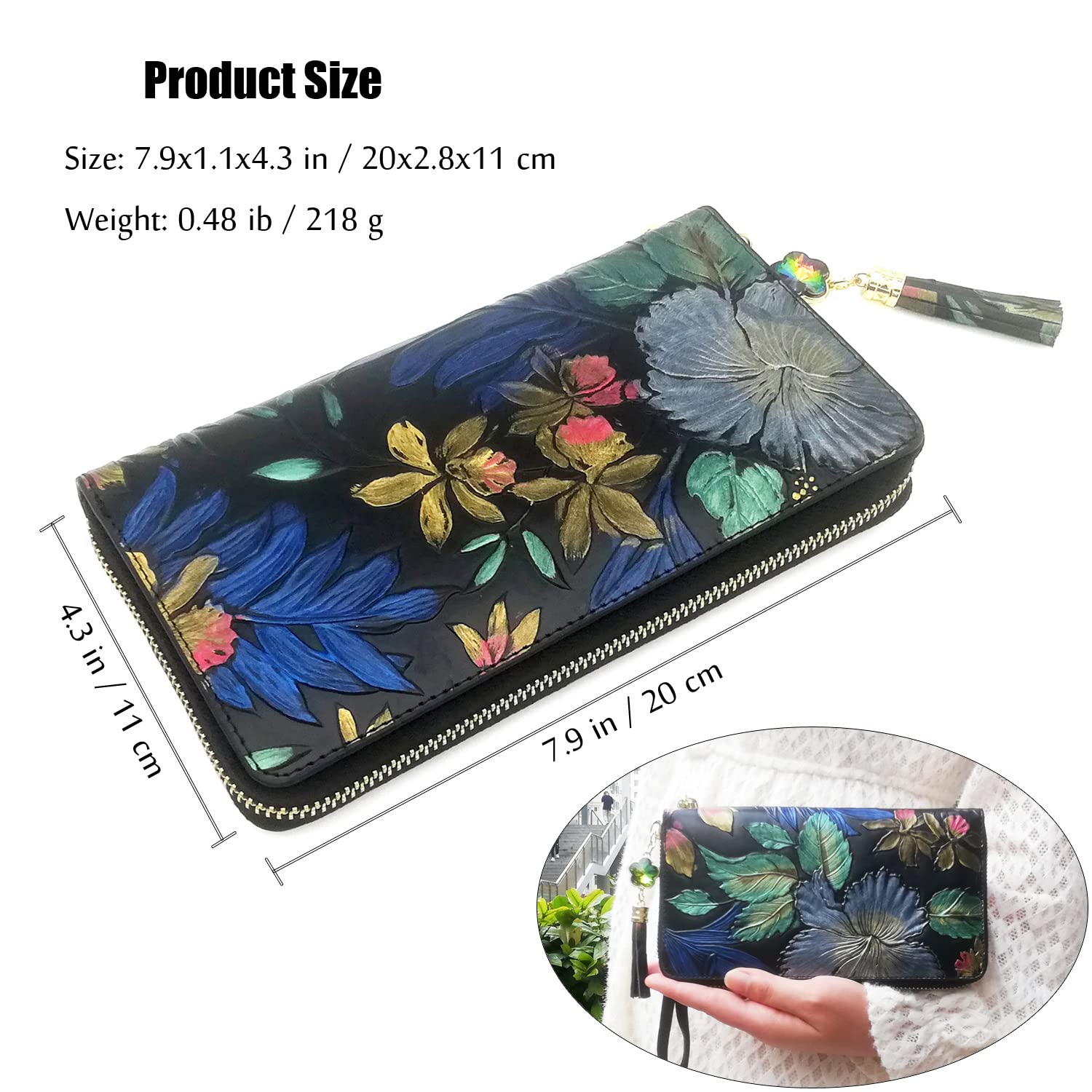 Women\'s Wallet Genuine Leather, RFID Blocking Large Capacity Female Purse, Lady\'s Zipper Money Cards Holder with Wristlet, Birthday Gift (Retro Aesthetics)