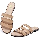 Women's Flat Sandals Dressy Open Toe Round Toe Slide Sandals Comfortable Casual Beach Slip on Slippers for Summer